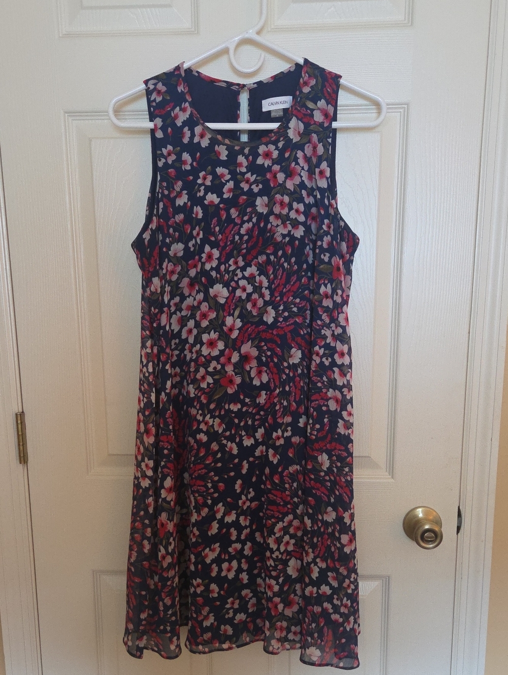 Calvin Klein Navy Floral Sleeveless Shift Dress